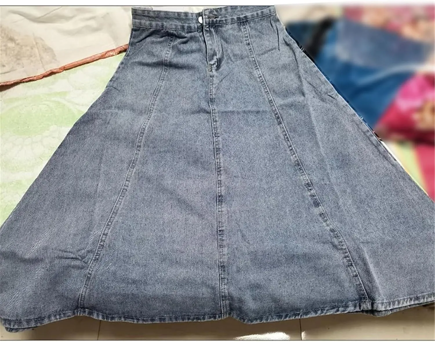 Women Denim Skirt Women Plus Size Long Jeans Skirt Elastic Pleated Midi Skirts Casual Loose High Waist A-Line Skirts