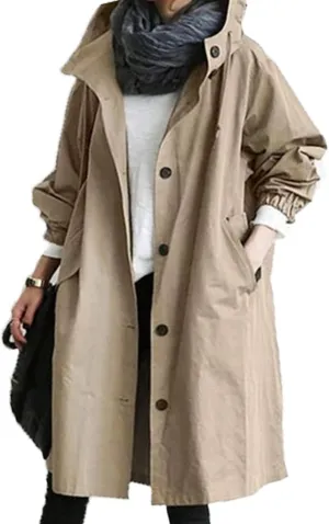 Women Long Rain Jacket Waterproof Lightweight Loose Hooded Trench Jackets Waterproof Lapel Slim Fall Raincoat