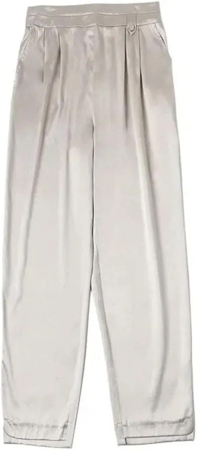 Women Mulberry Silk Pants Summer High Waist Casual Thin Trousers Wedding Party Loose Harem Pants
