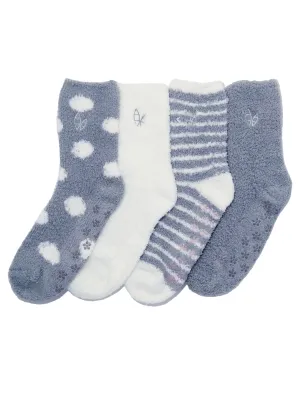 Women's (4 Pairs) Soft Anti-Skid Fuzzy Winter Crew Socks - Set A1