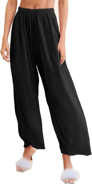 Women's Casual Wide Leg Pleated Pants Baggy Elastic Waisted Palazzo Harem Pants