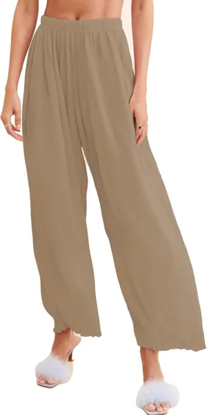 Women's Casual Wide Leg Pleated Pants Baggy Elastic Waisted Palazzo Harem Pants