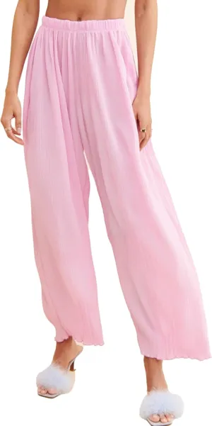 Women's Casual Wide Leg Pleated Pants Baggy Elastic Waisted Palazzo Harem Pants