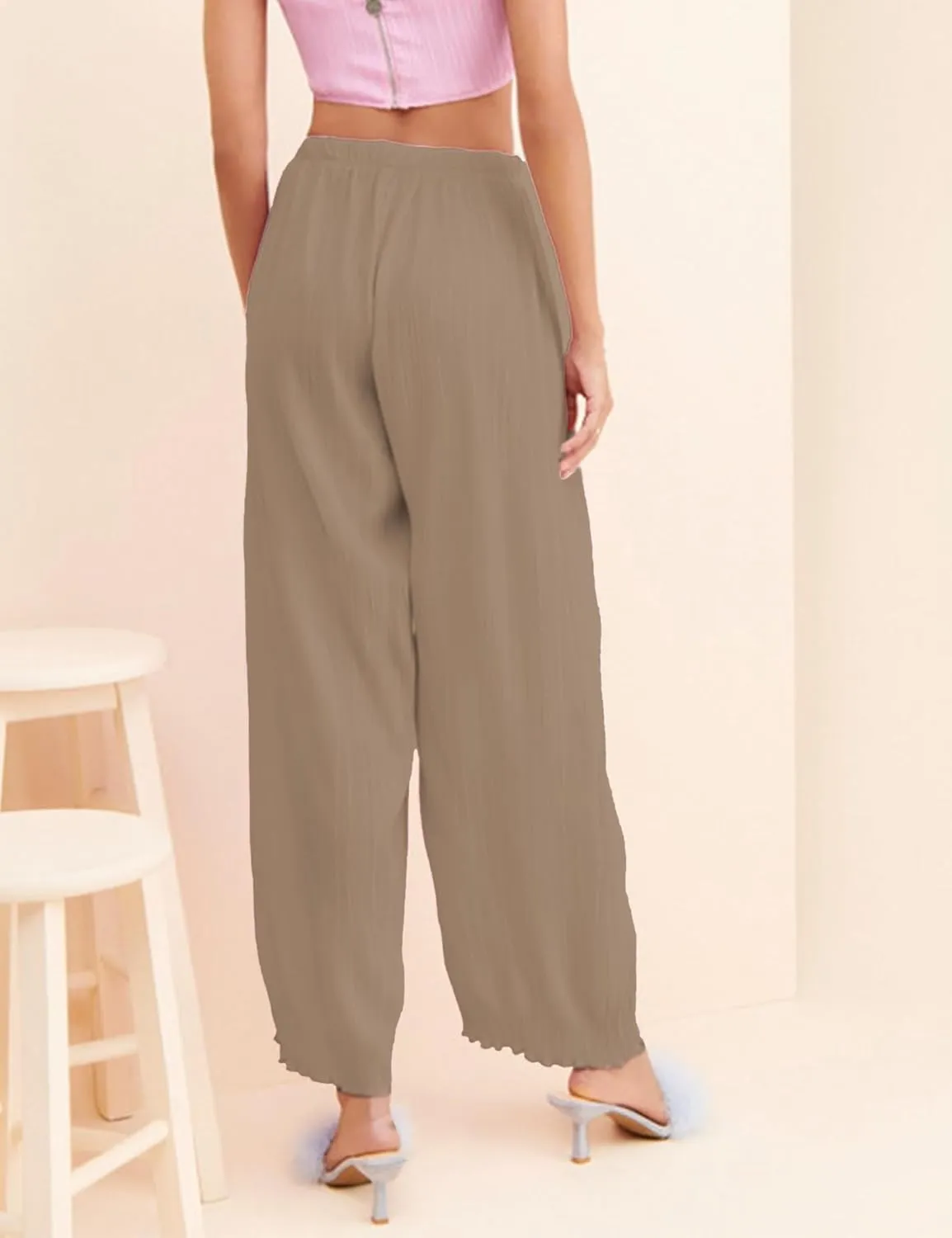 Women's Casual Wide Leg Pleated Pants Baggy Elastic Waisted Palazzo Harem Pants