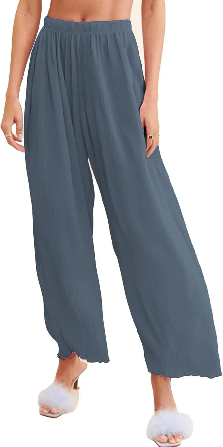Women's Casual Wide Leg Pleated Pants Baggy Elastic Waisted Palazzo Harem Pants