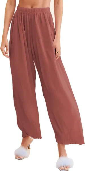 Women's Casual Wide Leg Pleated Pants Baggy Elastic Waisted Palazzo Harem Pants