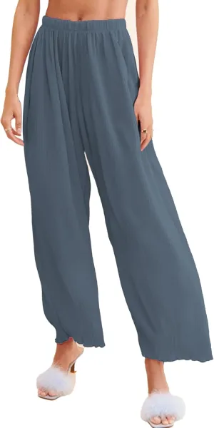 Women's Casual Wide Leg Pleated Pants Baggy Elastic Waisted Palazzo Harem Pants