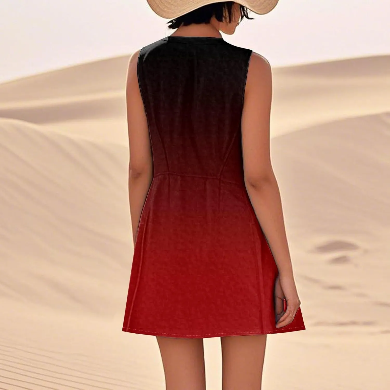 Womens Fashion Summer Vacation Sun Dresses 2025 Loose Sleeveless Sundresses Print Loose Fit Tank Dresses with Pockets