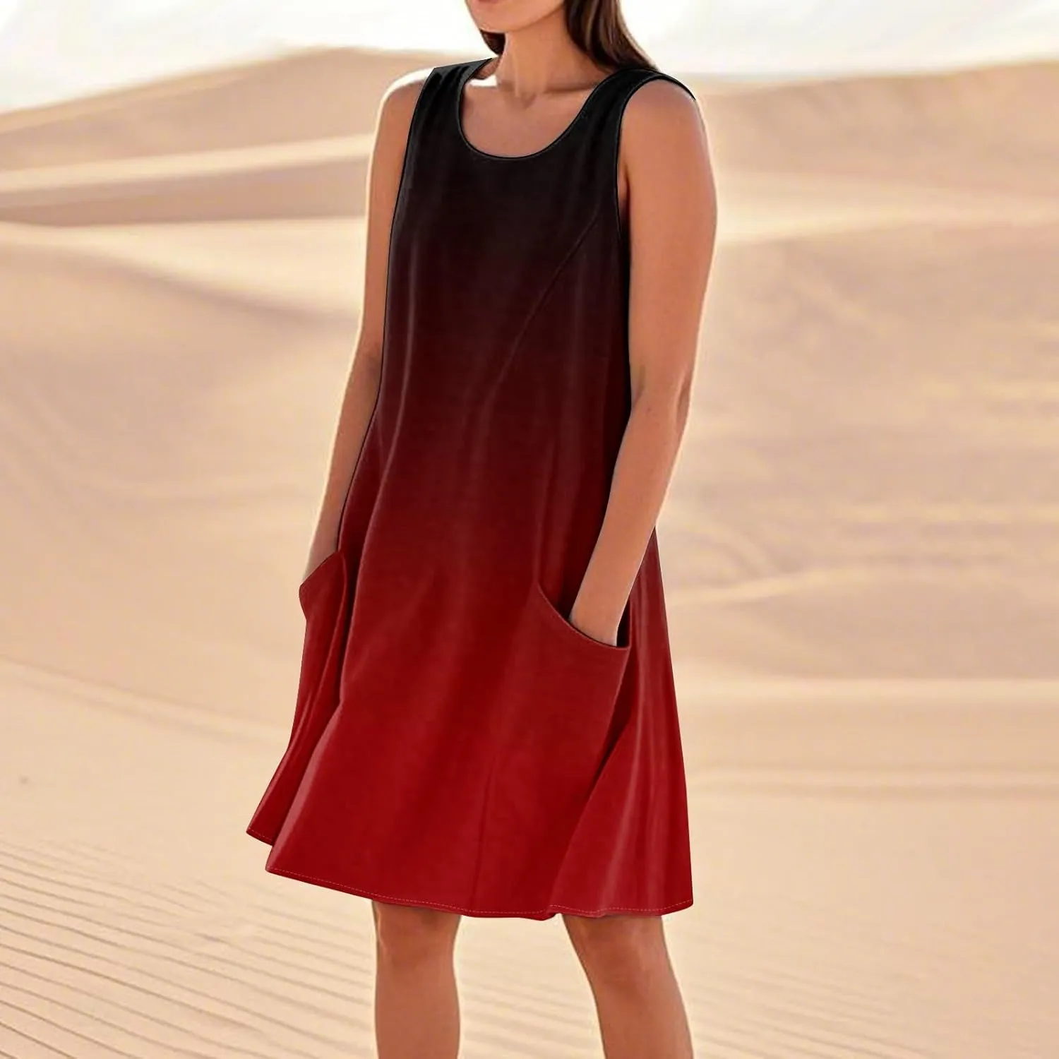 Womens Fashion Summer Vacation Sun Dresses 2025 Loose Sleeveless Sundresses Print Loose Fit Tank Dresses with Pockets