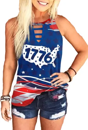 Womens Leopard American Flag Star Tank Tops Cute July 4th Independence Day Sunflower Graphic Tees T-Shirts