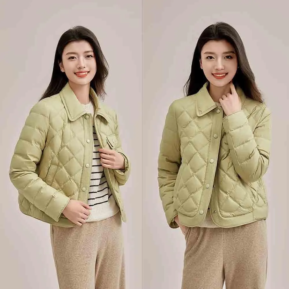 Women's lightweight down jacket, long sleeved, fully buttoned, packable, short down jacket Women's winter coat