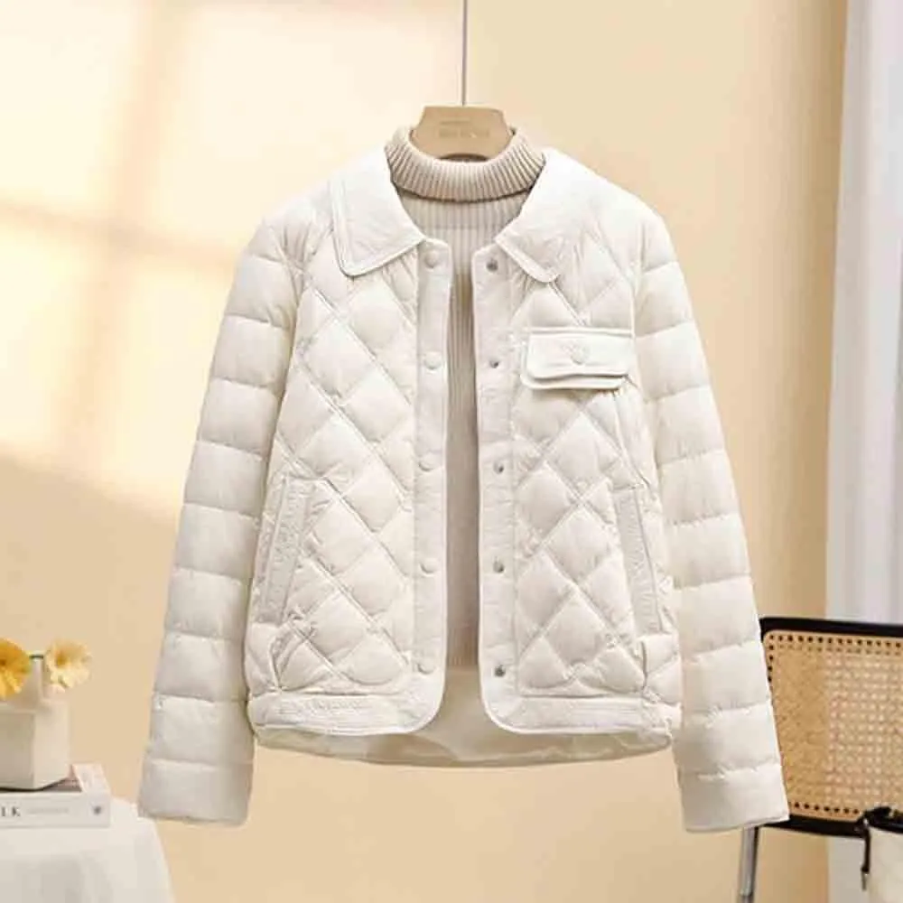 Women's lightweight down jacket, long sleeved, fully buttoned, packable, short down jacket Women's winter coat