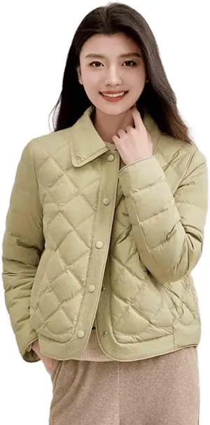 Women's lightweight down jacket, long sleeved, fully buttoned, packable, short down jacket Women's winter coat
