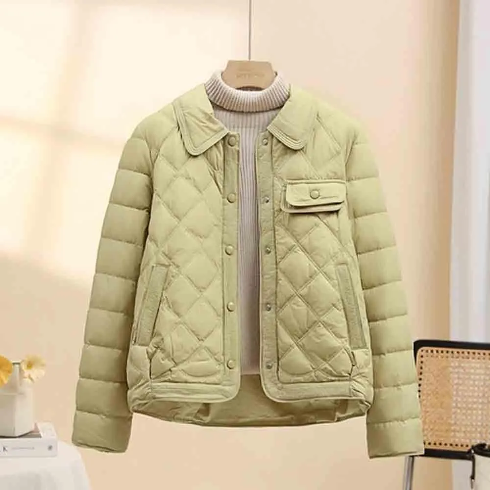Women's lightweight down jacket, long sleeved, fully buttoned, packable, short down jacket Women's winter coat