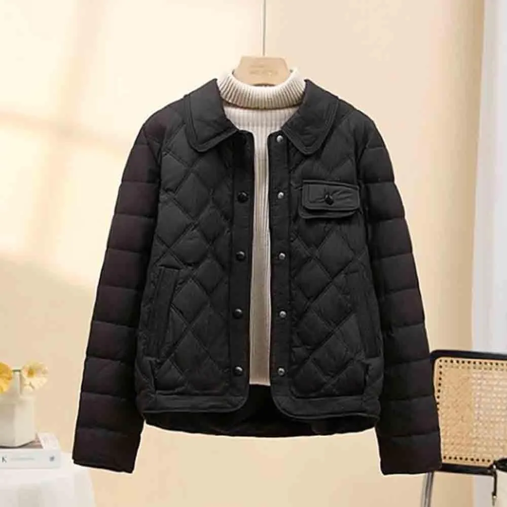 Women's lightweight down jacket, long sleeved, fully buttoned, packable, short down jacket Women's winter coat