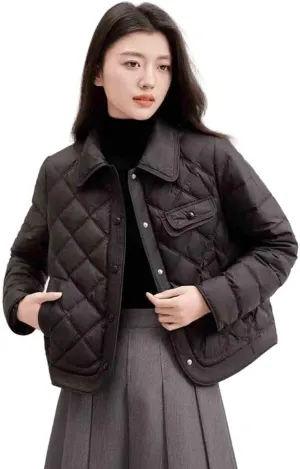 Women's lightweight down jacket, long sleeved, fully buttoned, packable, short down jacket Women's winter coat