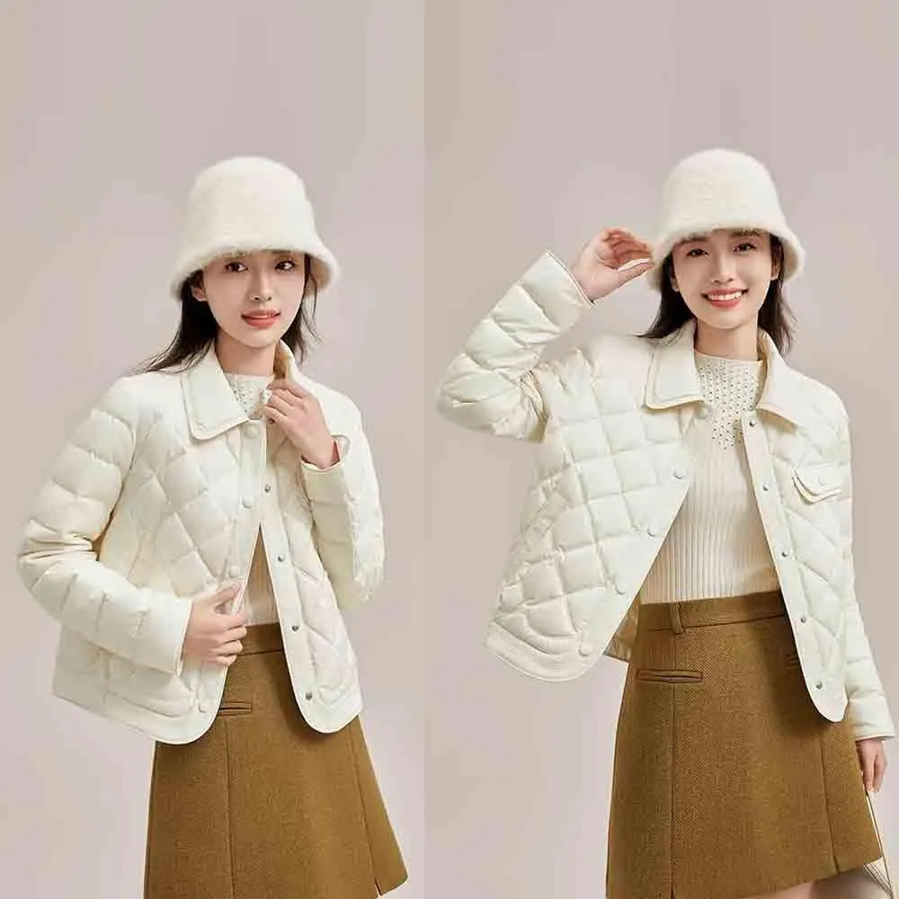 Women's lightweight down jacket, long sleeved, fully buttoned, packable, short down jacket Women's winter coat