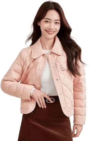 Women's lightweight down jacket, long sleeved, fully buttoned, packable, short down jacket Women's winter coat