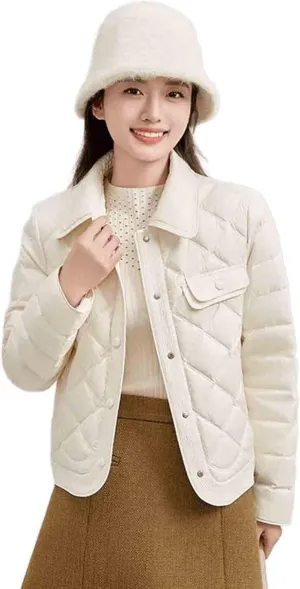 Women's lightweight down jacket, long sleeved, fully buttoned, packable, short down jacket Women's winter coat
