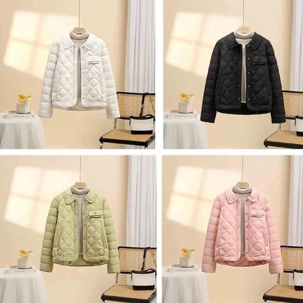Women's lightweight down jacket, long sleeved, fully buttoned, packable, short down jacket Women's winter coat
