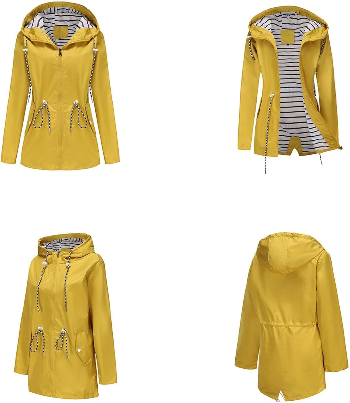 Women's Lightweight Hooded Waterproof Jacket Long Sleeve Oversized Outdoor Windbreaker Mid-Length Hooded Rain Coat