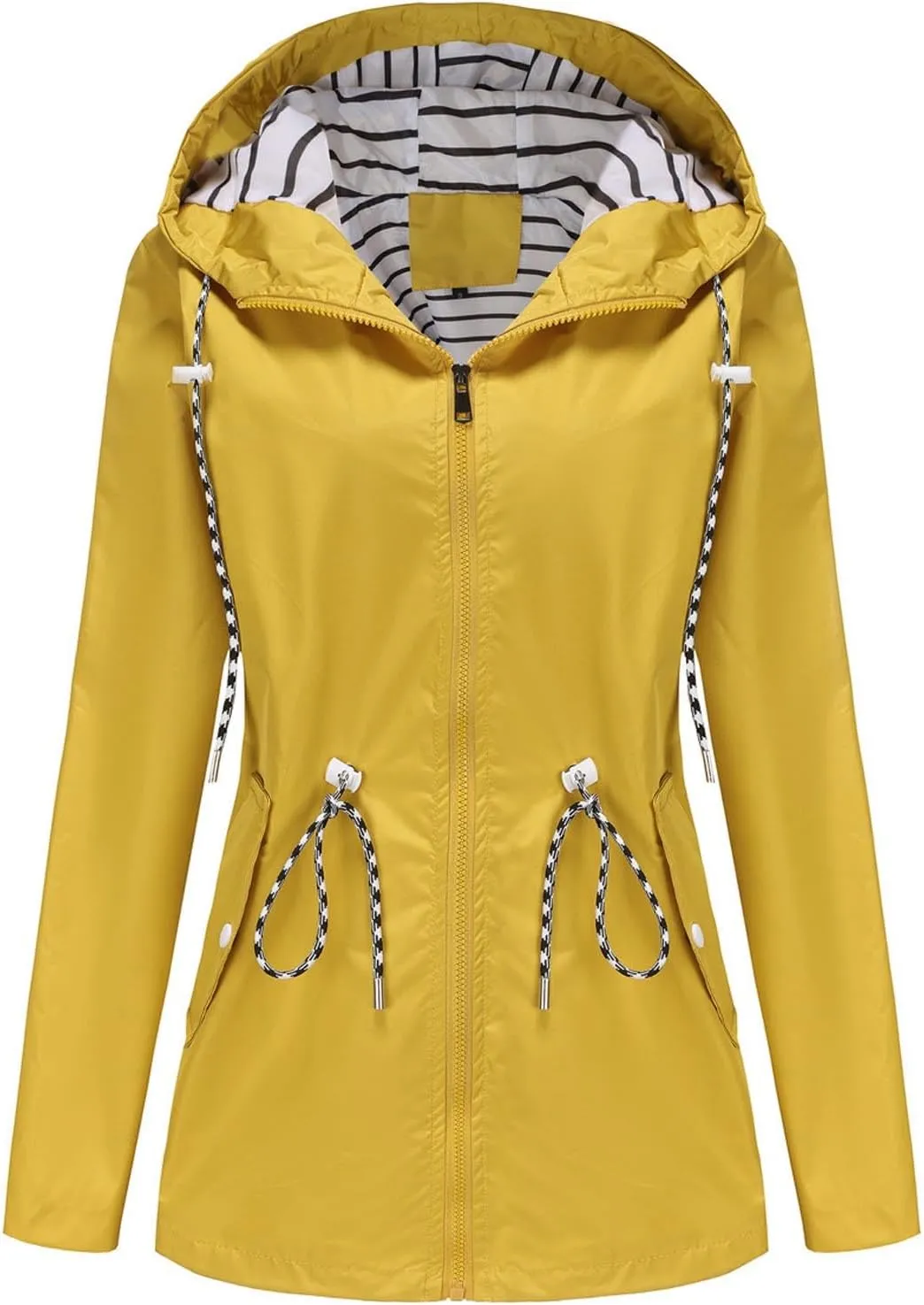 Women's Lightweight Hooded Waterproof Jacket Long Sleeve Oversized Outdoor Windbreaker Mid-Length Hooded Rain Coat