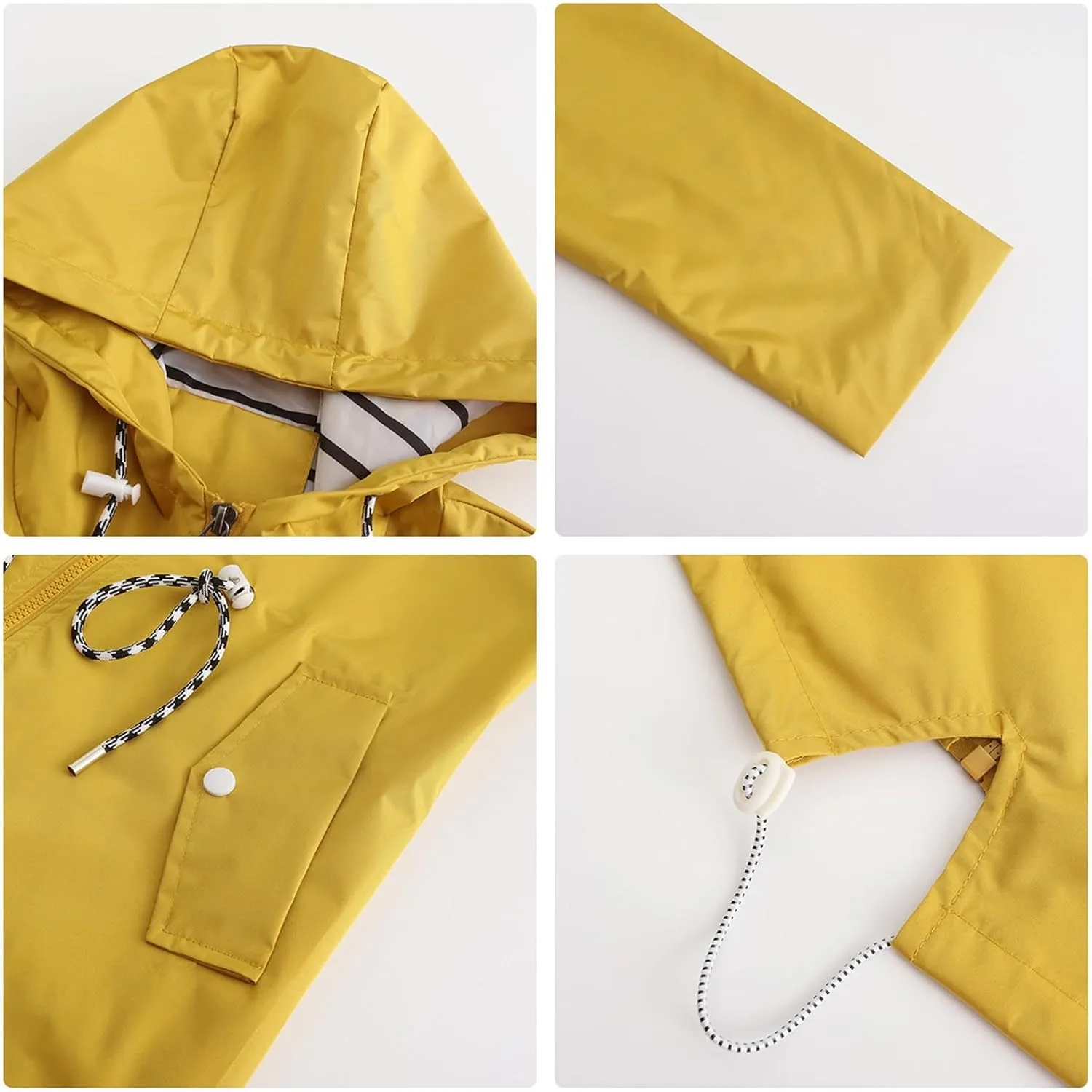 Women's Lightweight Hooded Waterproof Jacket Long Sleeve Oversized Outdoor Windbreaker Mid-Length Hooded Rain Coat
