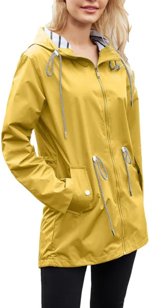 Women's Lightweight Hooded Waterproof Jacket Long Sleeve Oversized Outdoor Windbreaker Mid-Length Hooded Rain Coat