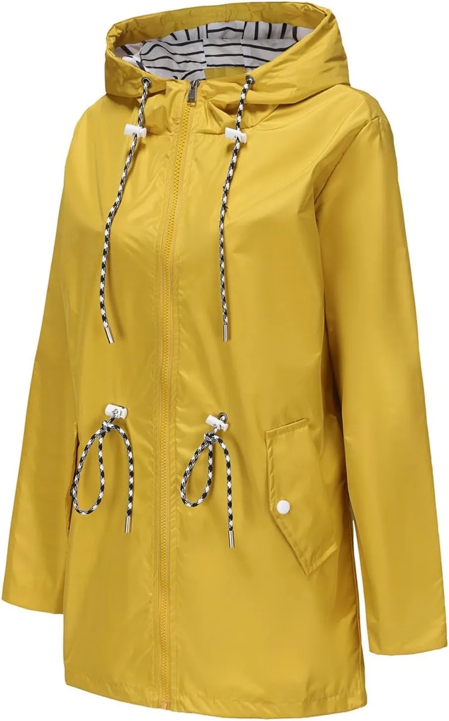 Women's Lightweight Hooded Waterproof Jacket Long Sleeve Oversized Outdoor Windbreaker Mid-Length Hooded Rain Coat