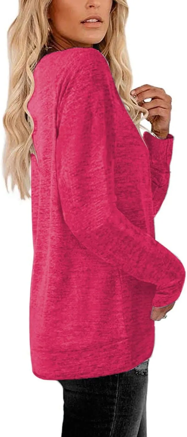 Womens Lightweight Sweatshirts Crewneck Thin Sweaters Long Sleeve Shirts Solid Color Casual Tunic Spring Tops(S-2XL