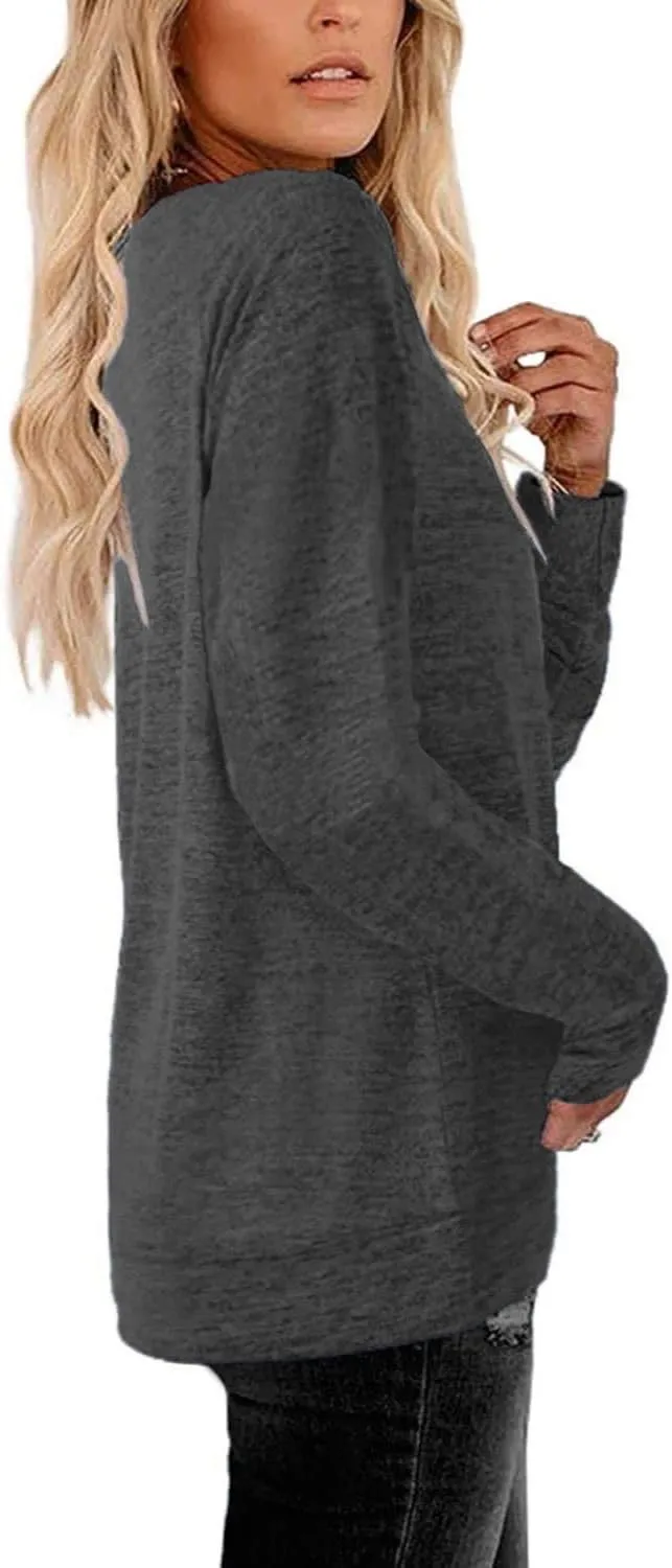 Womens Lightweight Sweatshirts Crewneck Thin Sweaters Long Sleeve Shirts Solid Color Casual Tunic Spring Tops(S-2XL