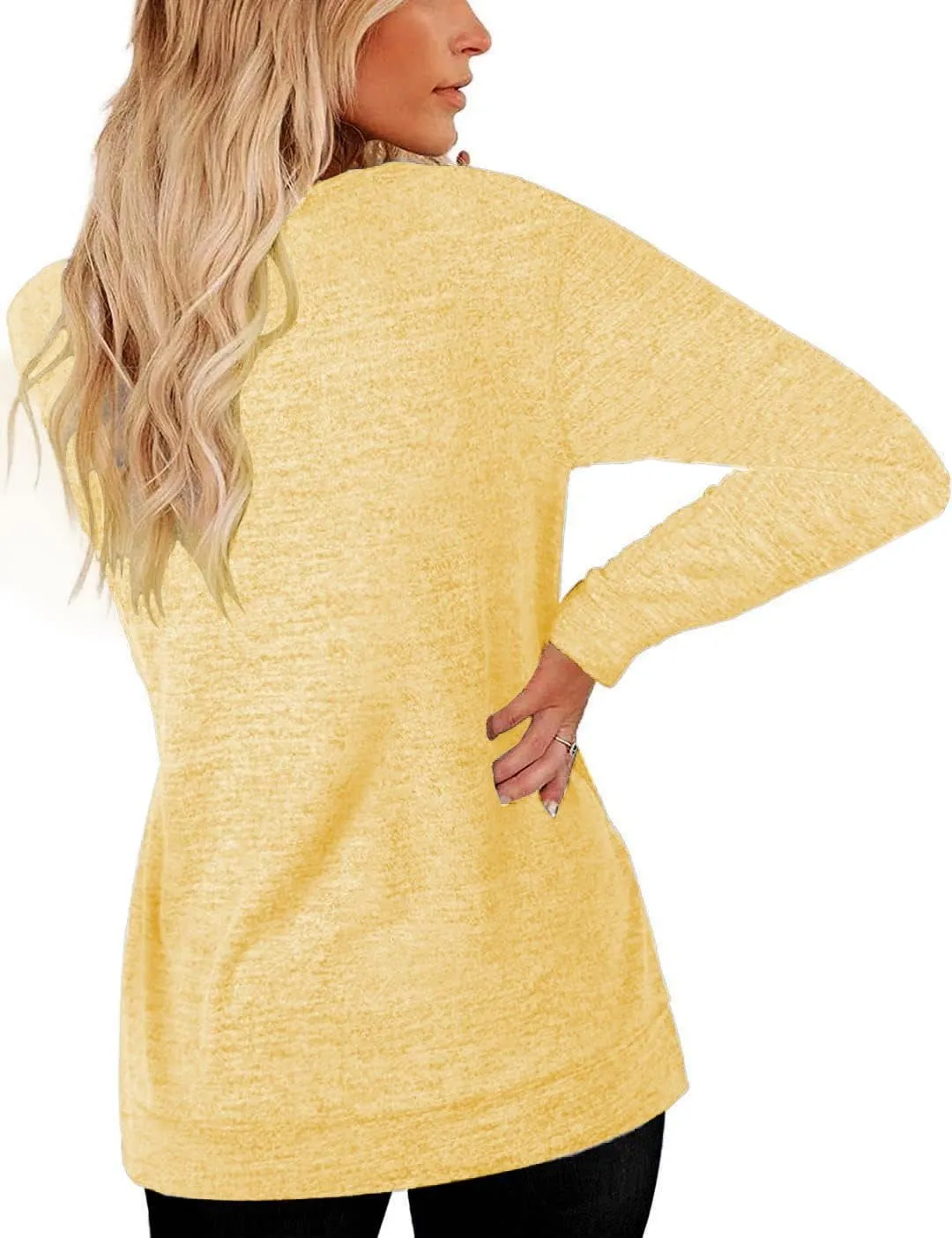 Womens Lightweight Sweatshirts Crewneck Thin Sweaters Long Sleeve Shirts Solid Color Casual Tunic Spring Tops(S-2XL