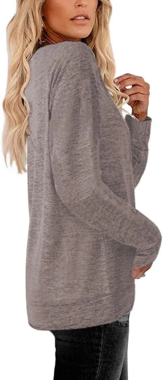Womens Lightweight Sweatshirts Crewneck Thin Sweaters Long Sleeve Shirts Solid Color Casual Tunic Spring Tops(S-2XL