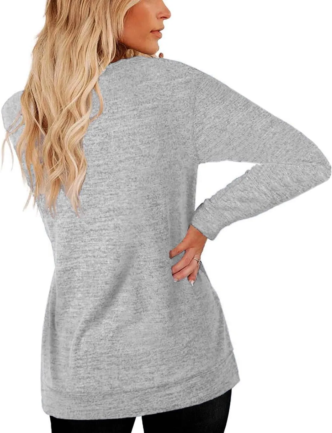 Womens Lightweight Sweatshirts Crewneck Thin Sweaters Long Sleeve Shirts Solid Color Casual Tunic Spring Tops(S-2XL