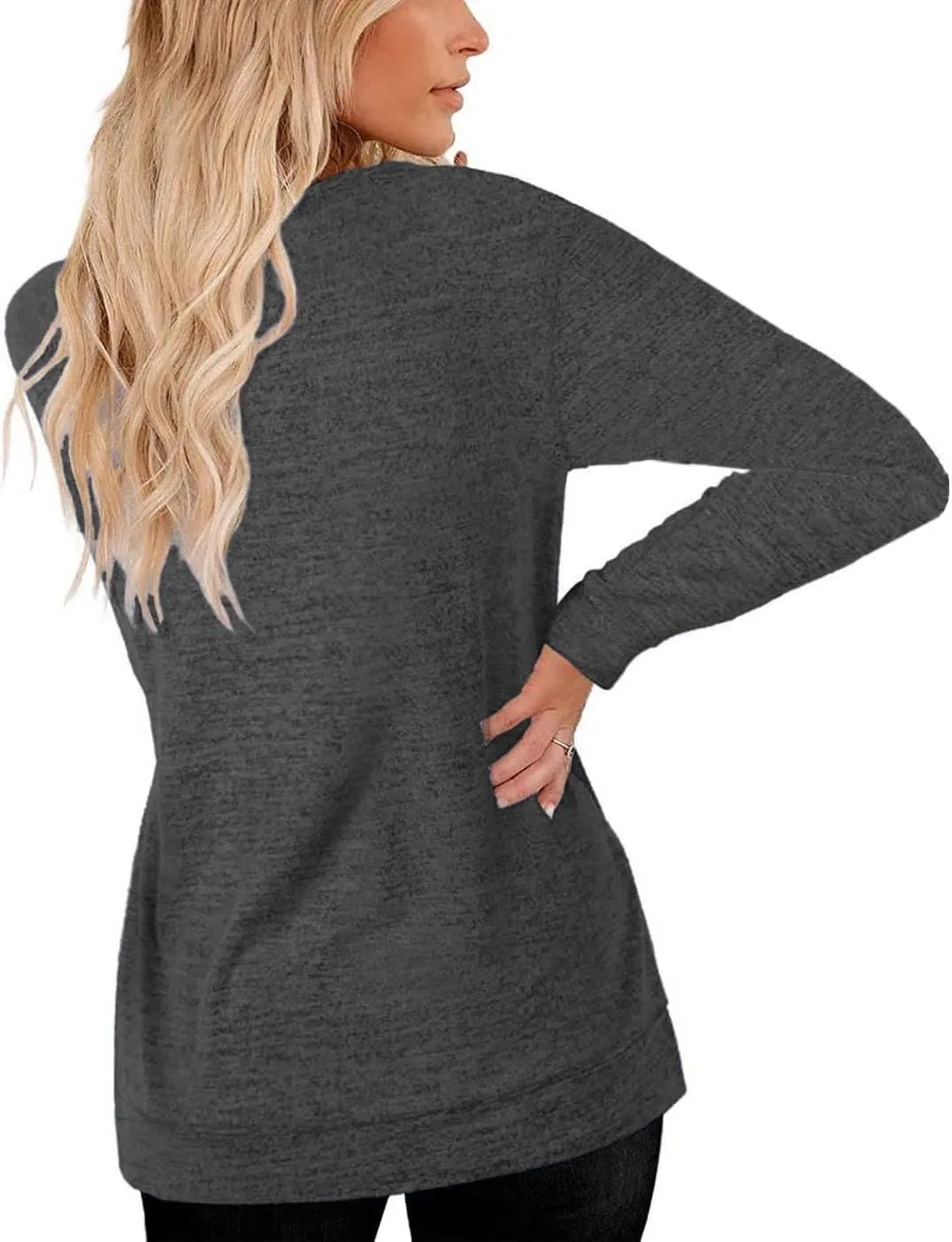 Womens Lightweight Sweatshirts Crewneck Thin Sweaters Long Sleeve Shirts Solid Color Casual Tunic Spring Tops(S-2XL