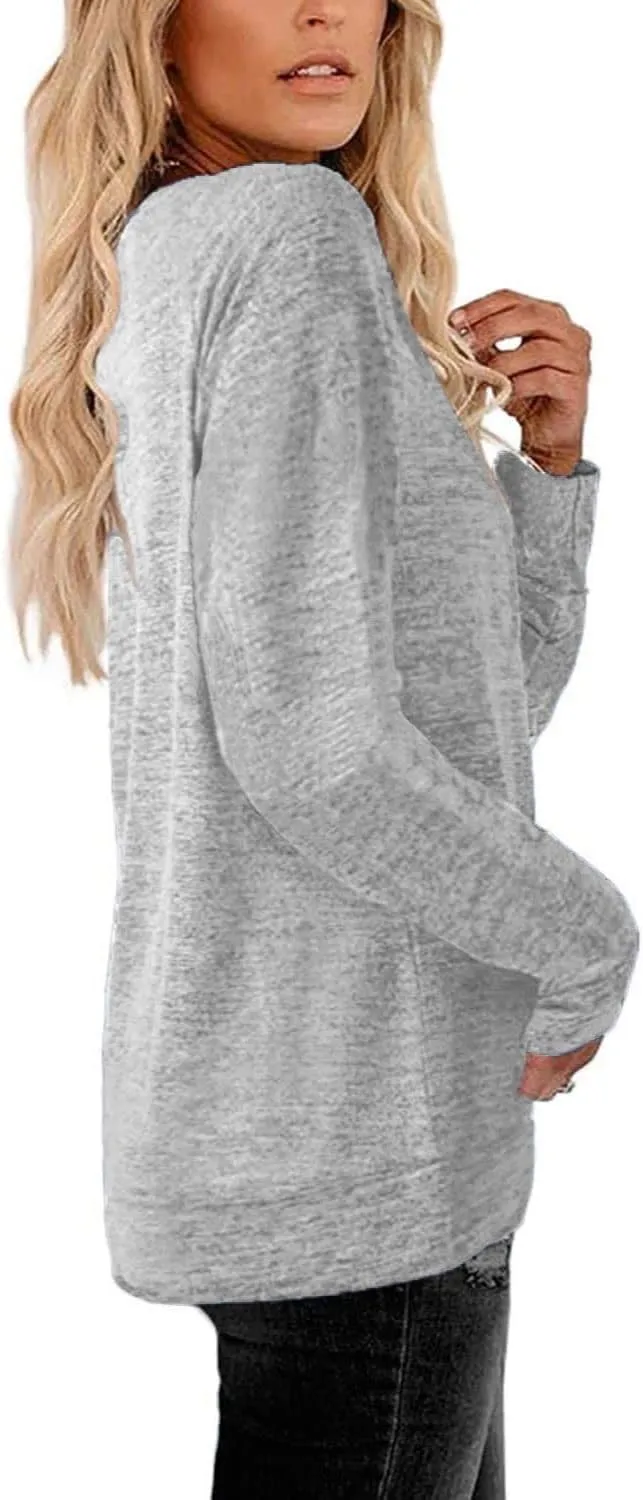 Womens Lightweight Sweatshirts Crewneck Thin Sweaters Long Sleeve Shirts Solid Color Casual Tunic Spring Tops(S-2XL