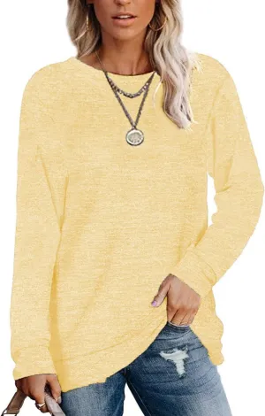 Womens Lightweight Sweatshirts Crewneck Thin Sweaters Long Sleeve Shirts Solid Color Casual Tunic Spring Tops(S-2XL