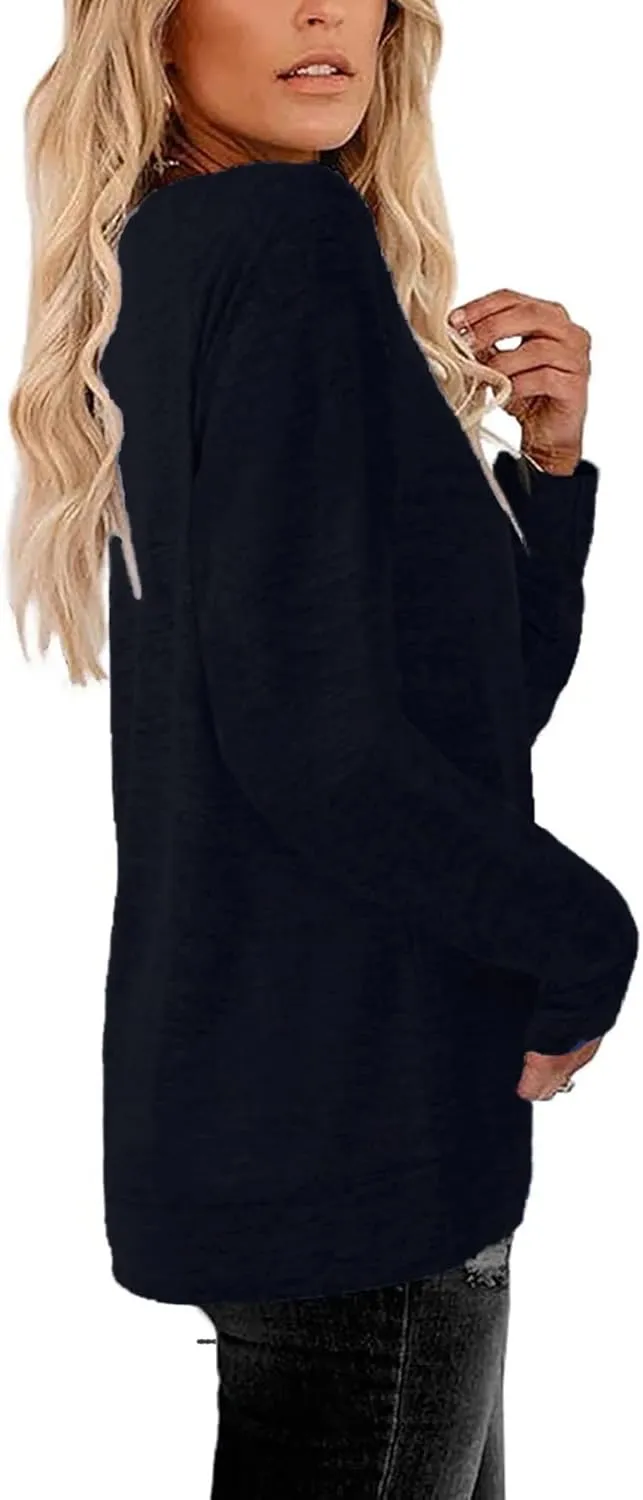 Womens Lightweight Sweatshirts Crewneck Thin Sweaters Long Sleeve Shirts Solid Color Casual Tunic Spring Tops(S-2XL