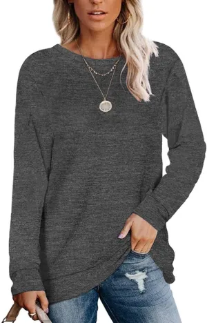 Womens Lightweight Sweatshirts Crewneck Thin Sweaters Long Sleeve Shirts Solid Color Casual Tunic Spring Tops(S-2XL