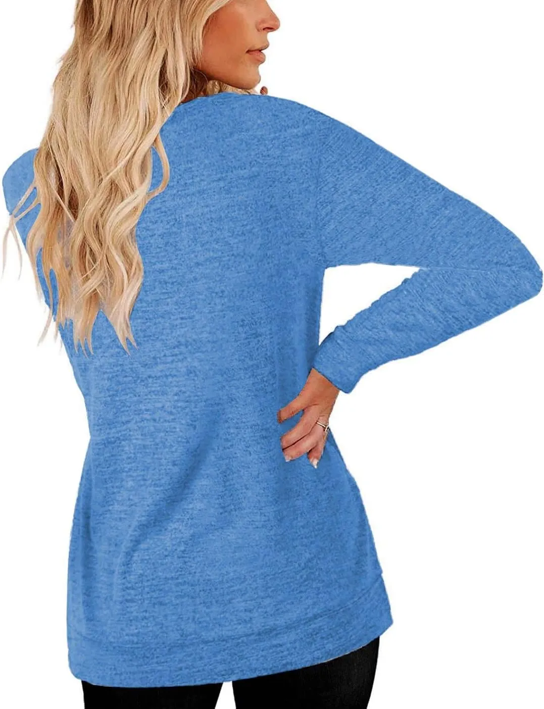 Womens Lightweight Sweatshirts Crewneck Thin Sweaters Long Sleeve Shirts Solid Color Casual Tunic Spring Tops(S-2XL