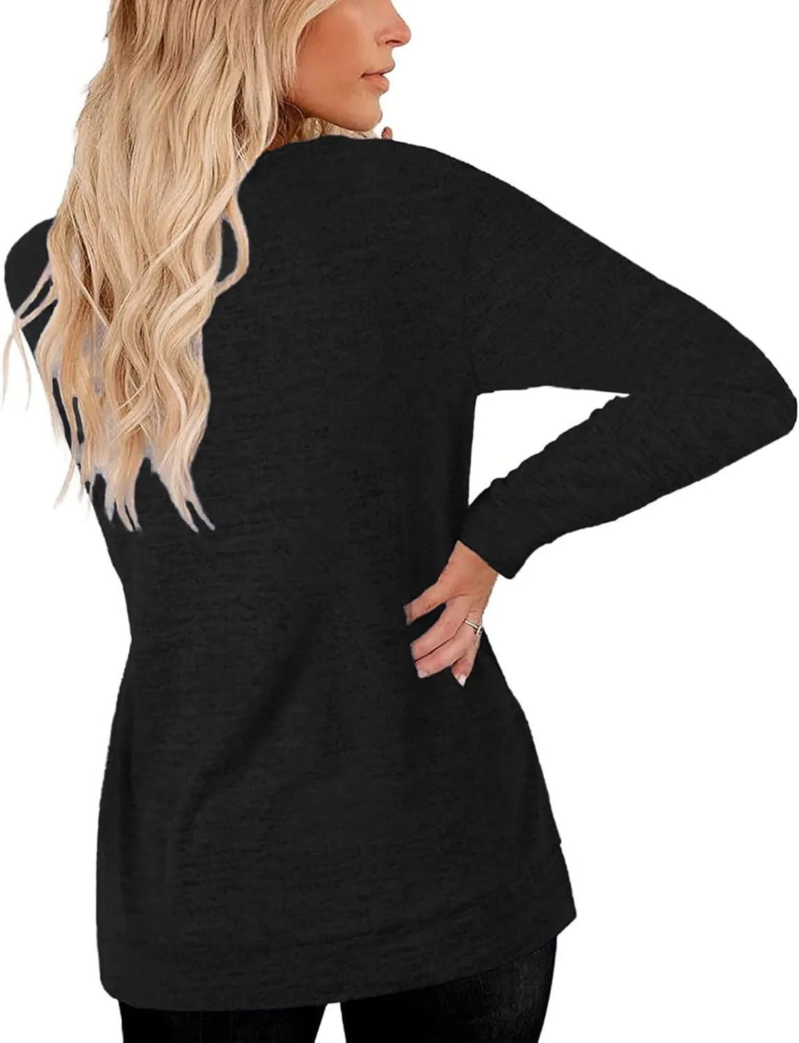 Womens Lightweight Sweatshirts Crewneck Thin Sweaters Long Sleeve Shirts Solid Color Casual Tunic Spring Tops(S-2XL