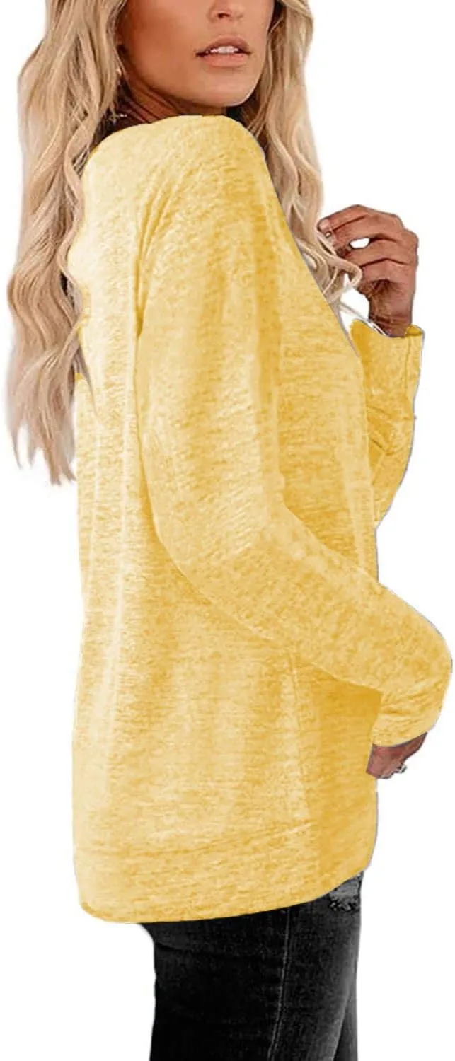 Womens Lightweight Sweatshirts Crewneck Thin Sweaters Long Sleeve Shirts Solid Color Casual Tunic Spring Tops(S-2XL