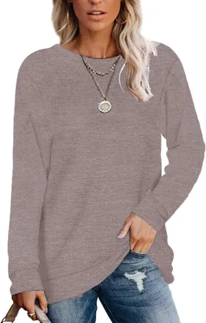 Womens Lightweight Sweatshirts Crewneck Thin Sweaters Long Sleeve Shirts Solid Color Casual Tunic Spring Tops(S-2XL