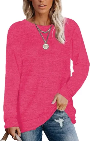 Womens Lightweight Sweatshirts Crewneck Thin Sweaters Long Sleeve Shirts Solid Color Casual Tunic Spring Tops(S-2XL