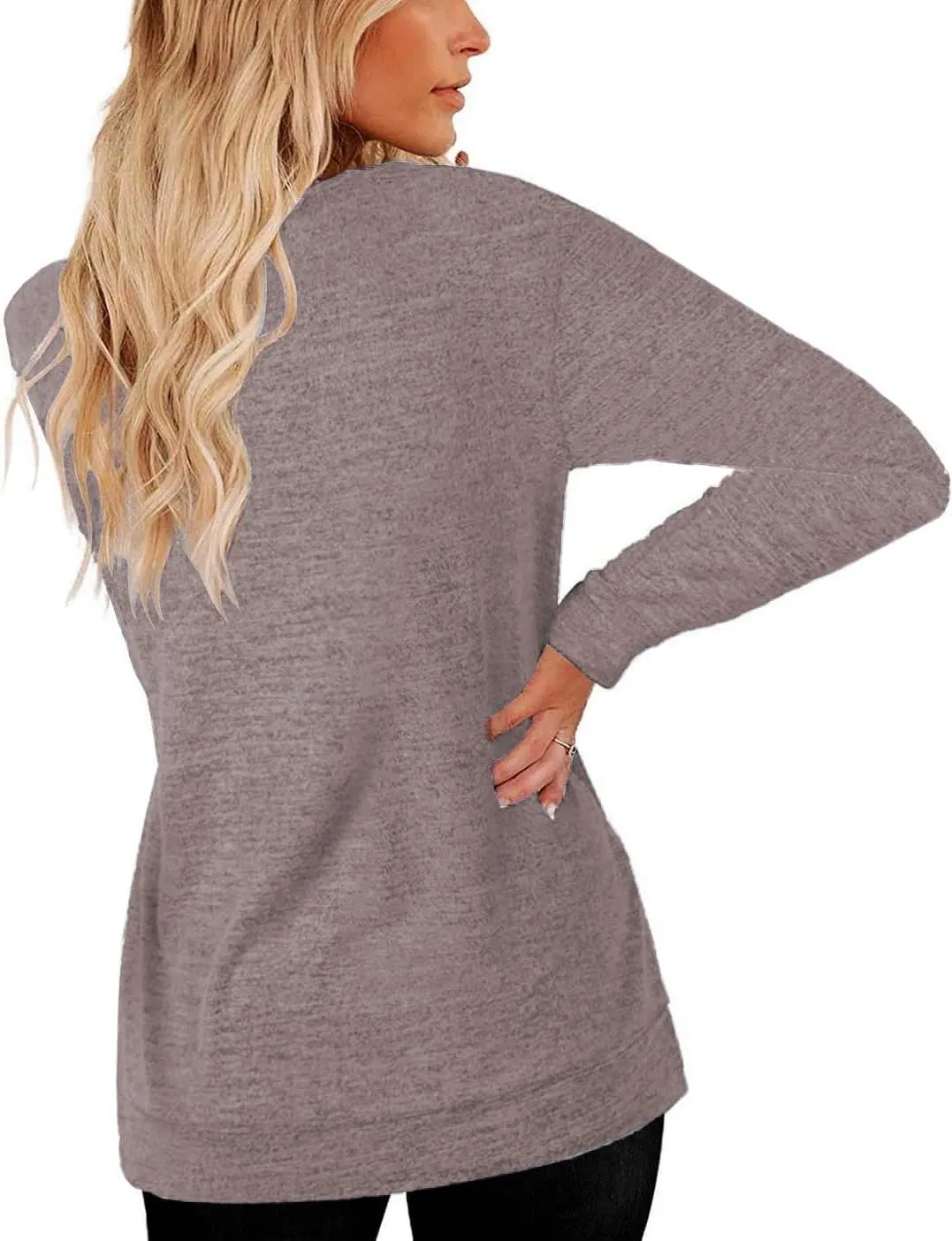 Womens Lightweight Sweatshirts Crewneck Thin Sweaters Long Sleeve Shirts Solid Color Casual Tunic Spring Tops(S-2XL