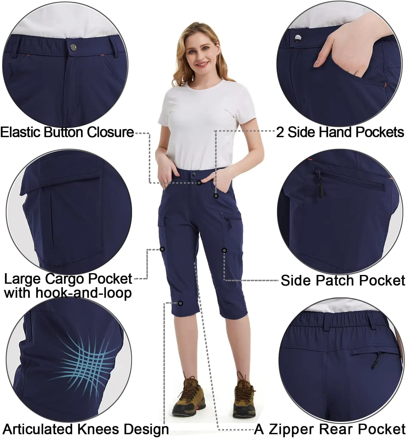 Women's Outdoor Hiking Pants With Cargo Pockets - Quick Dry UPF 50  Water-Resistant Athletic Pants for Camping and Workout