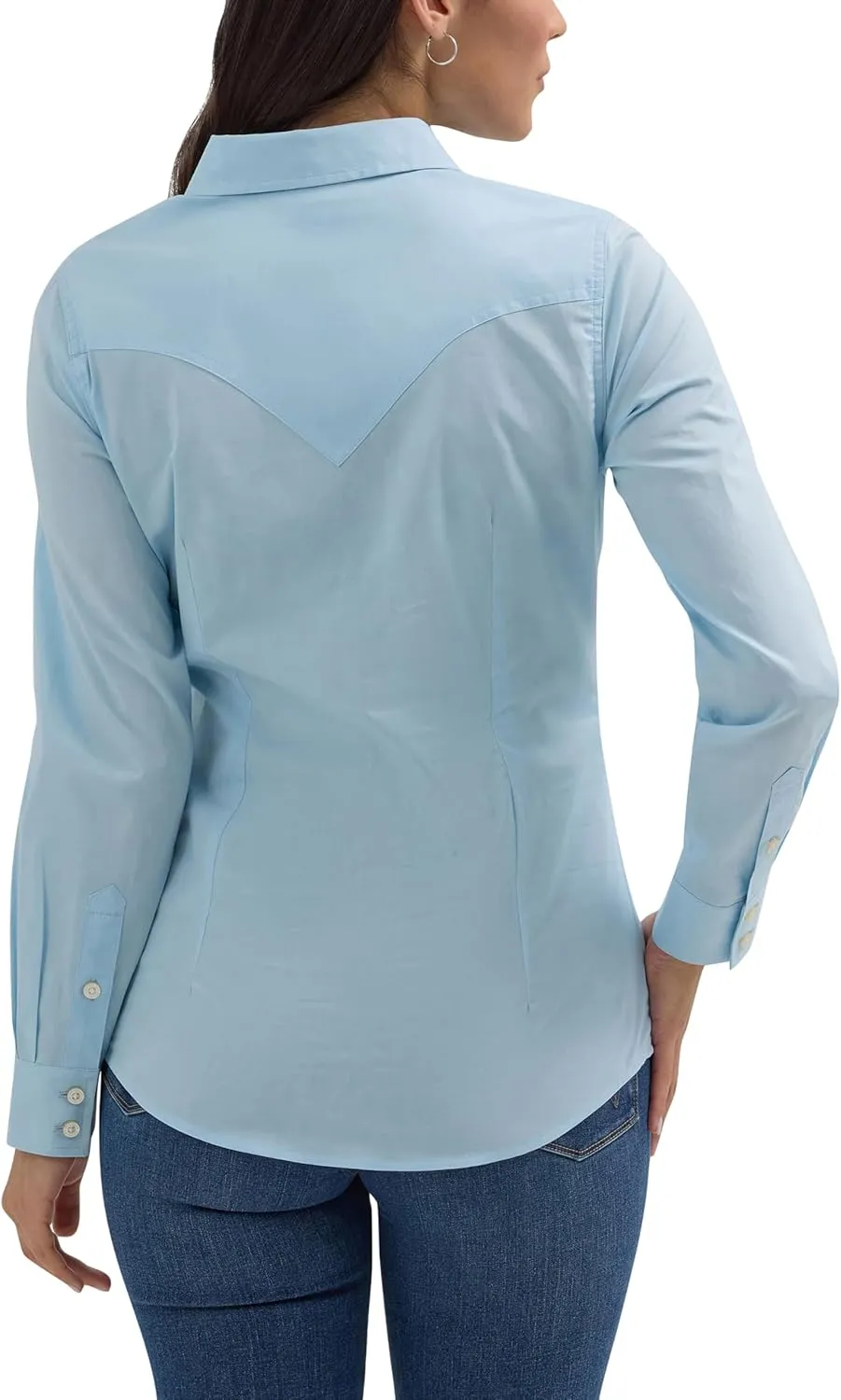 Women's Retro Long Sleeve Cool Blue Solid Western Shirt
