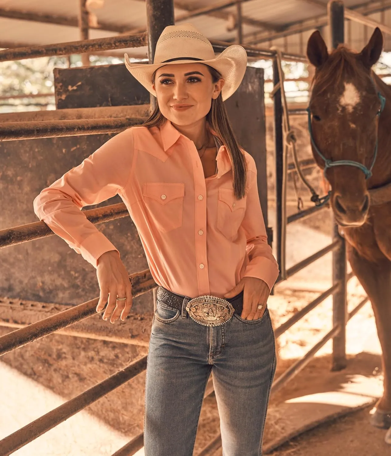Women's Retro Long Sleeve Cool Blue Solid Western Shirt