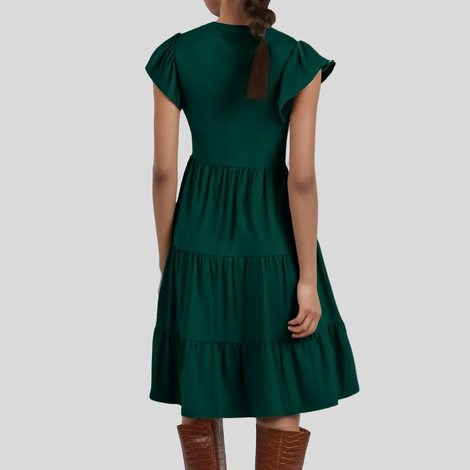 Women's Summer Dresses Ruffle Sleeve V Neck Midi Dresses Casual Flowy Tiered A Line Dress Beach Sundress with Pockets