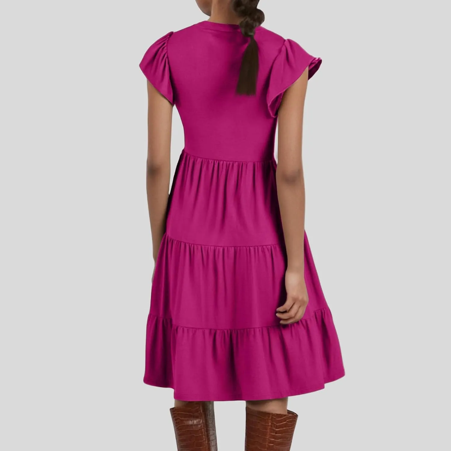 Women's Summer Dresses Ruffle Sleeve V Neck Midi Dresses Casual Flowy Tiered A Line Dress Beach Sundress with Pockets